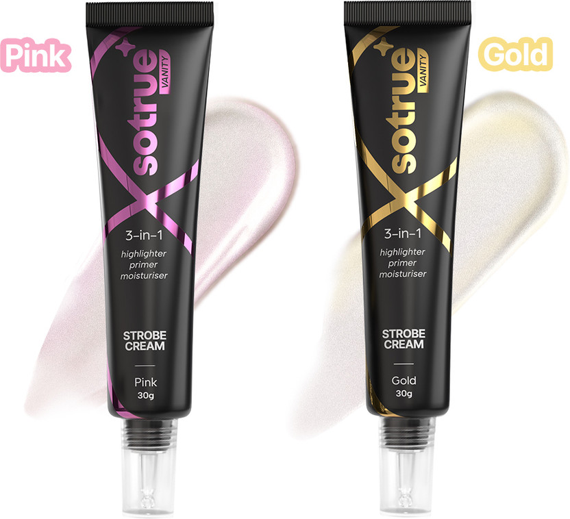 Sotrue Strobe Cream Gold & Pink for Face Radiance, Multipurpose Strobe Cream Highlighter(60 ml, Pink & Gold)