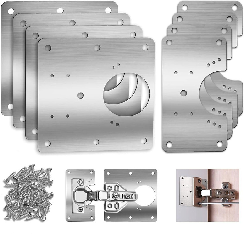 SERPLEX 8Pcs Stainless Steel Cabinet Hinge Repair Plate Kit Butt/Mortise Hinge(Silver Pack of 8)
