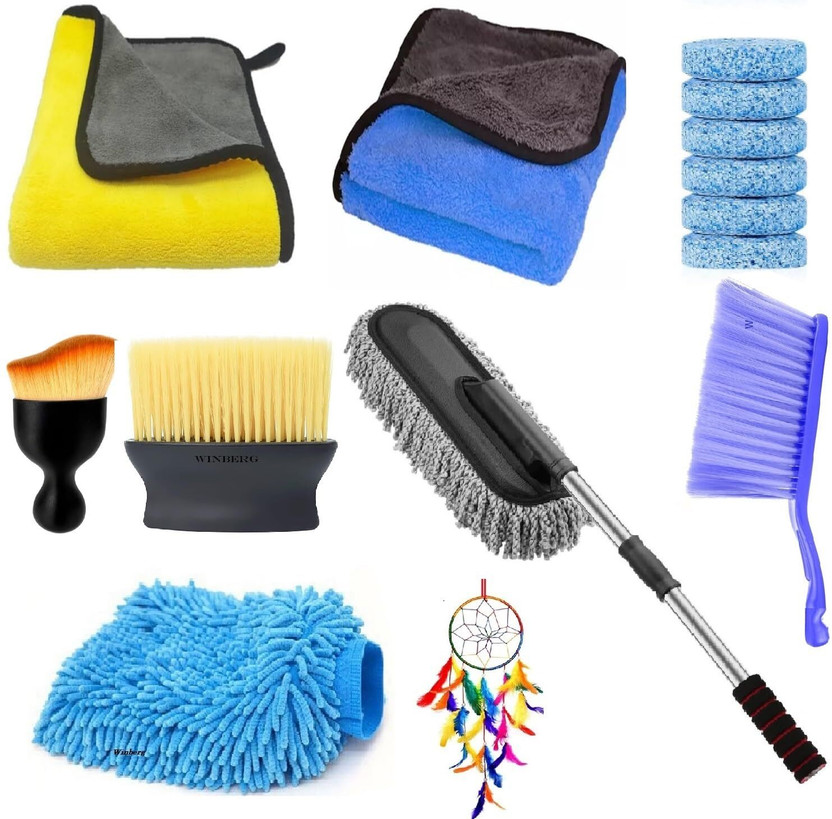 Winberg Car Cleaning Kit, 14 Pieces with Microfiber Towels, Dusters Cleaning Brush, Cleaning Cloth, Glove