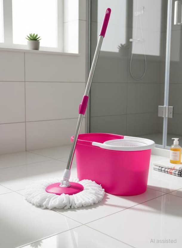 GTE PVC Combo House hold using cleaning bucket mop set with 2 Microfibers Heads, Ped Mop Set