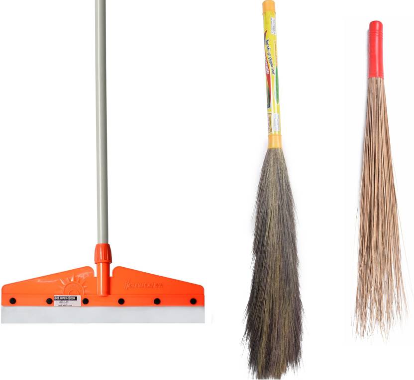 Hari Ram Gulab Rai Wiper 18*48Inch + Bamboo Coconut Seek Jhadu + No Dust Phool Jhadu for Home