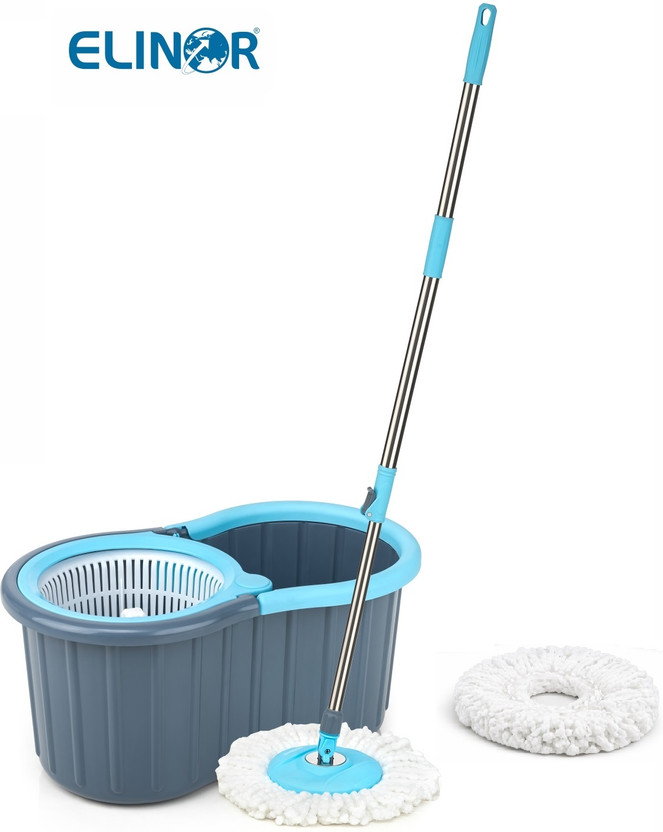 ELINOR 360 REVOLVING MOP SET BUCKET MOP SET WITH PLASTIC SPINNER & 2 MICROFIBER REFILL Mop Set