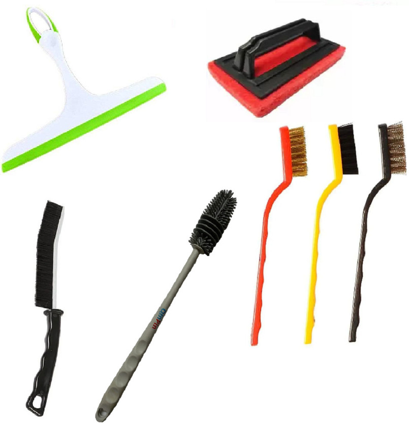 QinPin Kitchen Cleaning Set - Wiper, Tile Brush, Gas Brush, Bottle Brush, Gap Brush Cleaning Brush, Cleaning Wipe, Scrub Pad, Kitchen Wiper