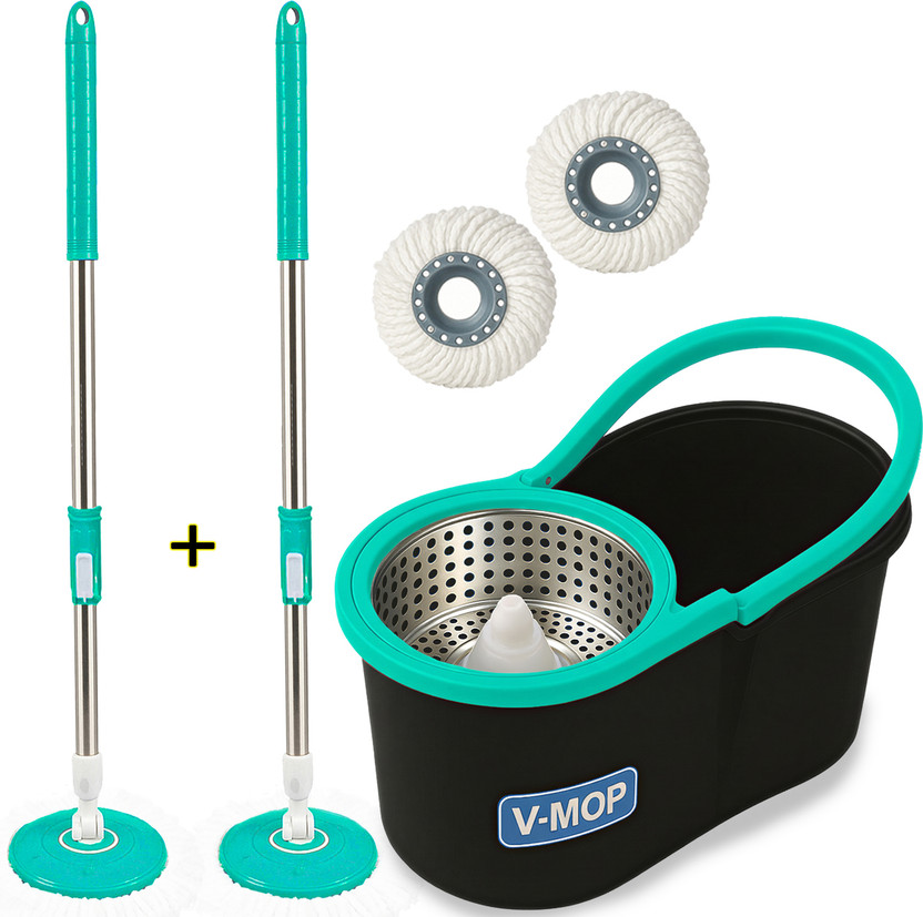 V-MOP Premium Spin magic Bucket Mop With 2 Refills (( 6 Months Warranty on Rod )) Mop Set