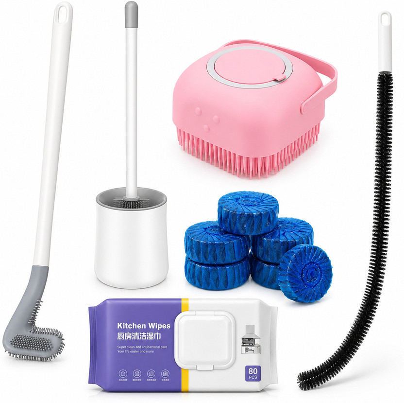 Veeru 5 in 1 Home Cleaning Kit Combo Toilet Brush, Cleaning Wipe, Cleaning Cloth, Cleaning Brush