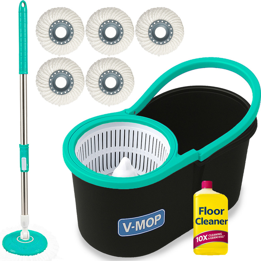 V-MOP Premium Spin magic Bucket Mop With 5 Refills (( 6 Months Warranty on Rod )) Mop Set