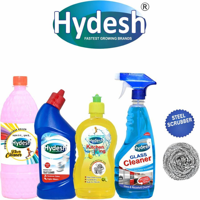 hydesh Cleaning Combo- 1 Floor Cleaner, 1 Toilet Cleaner, 1 Dish Wash, 1 Glass Cleaner Cleaning Wipe