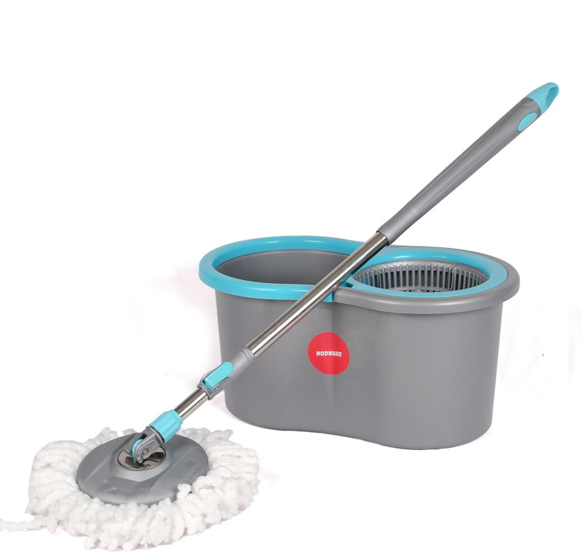 MODWARE 360° Spin Mop & Bucket Set with Wringer, Microfiber Refill, Blue, 7L Mop Set(Grey, Blue)