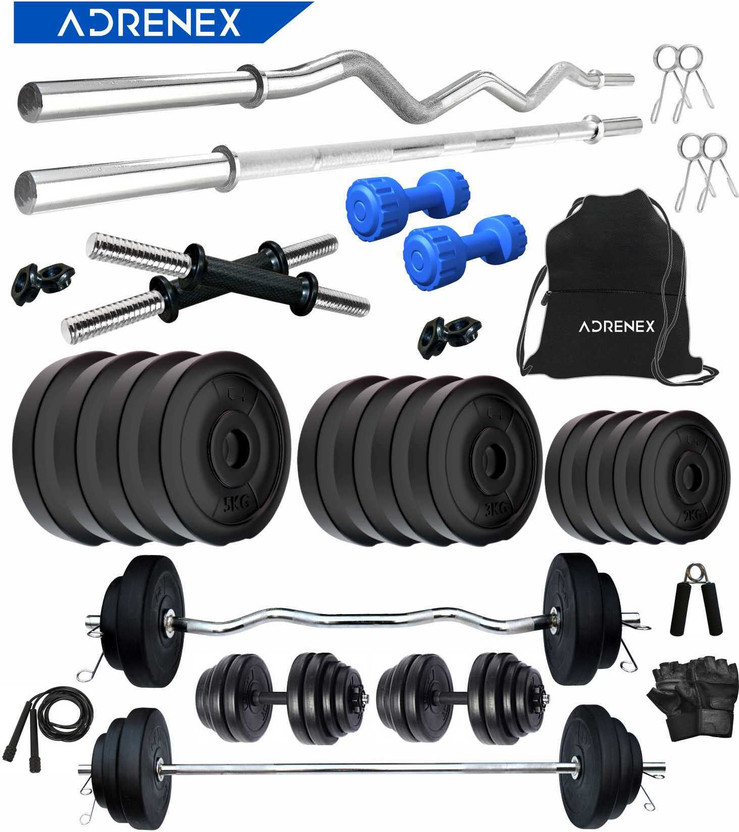 Adrenex 40 kg with Straight, Curl , Dumbbell Rods , PVC Dumbbells & Gym Accessories Home Gym Combo