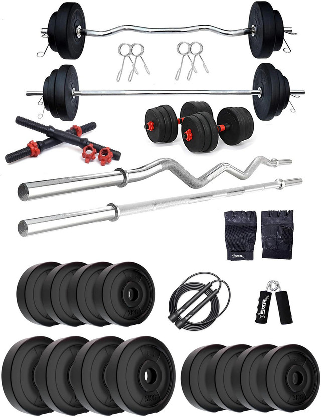 STARX 40 kg PVC GYM KIT WITH 3FT CURL, 3FT STRAIGHT ROD Home Gym Combo