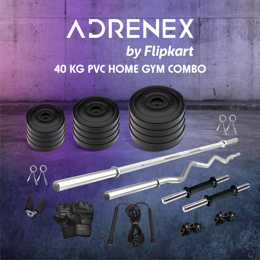 Adrenex 40 kg 40 kg with One 5 Ft Plain & One 3 Ft Curl Rods and One Pair Dm Rods, Accessories Home Gym Combo