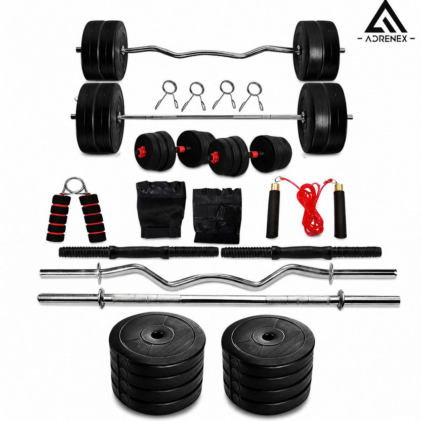 Adrenex 20 kg PVC weight with 3ft Curl, 3ft Straight Rod and Accessories Home Gym Combo
