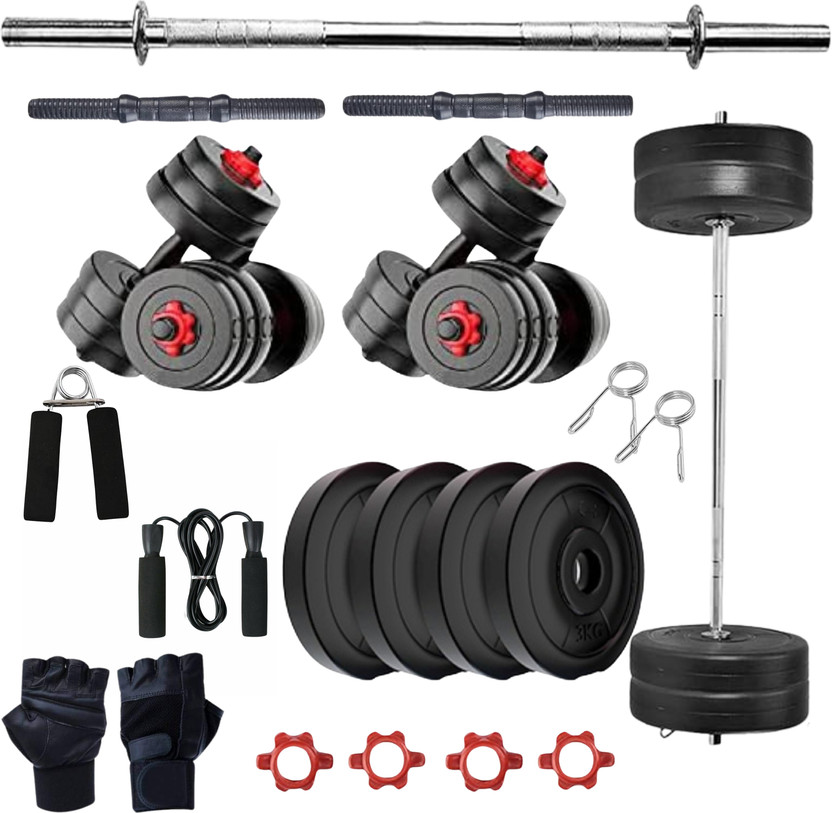 JASMINE FITNESS 20KG Strength Training Dumbbell Kit with Plates, 3FT Straight Rod & Accessories Fitness Accessory Kit Kit