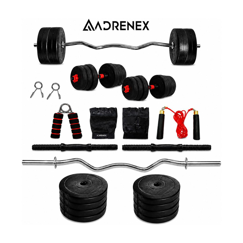 Adrenex 20 kg PVC weight with 3ft Curl Rod and Accessories Home Gym Combo