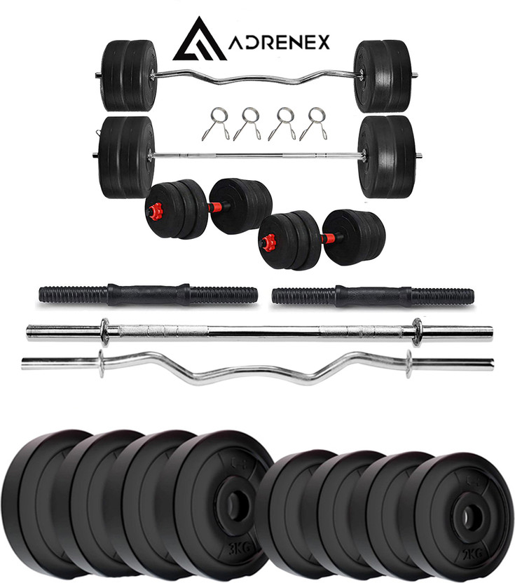 Adrenex 20 kg With Straight, Curl and Dumbbell Rods Home Gym Combo