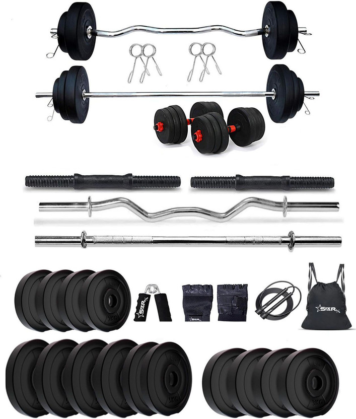 STARX 50 kg PVC WITH 3FT CURL AND 3FT STRAIGHT ROD AND ACCESSORIES Home Gym Combo