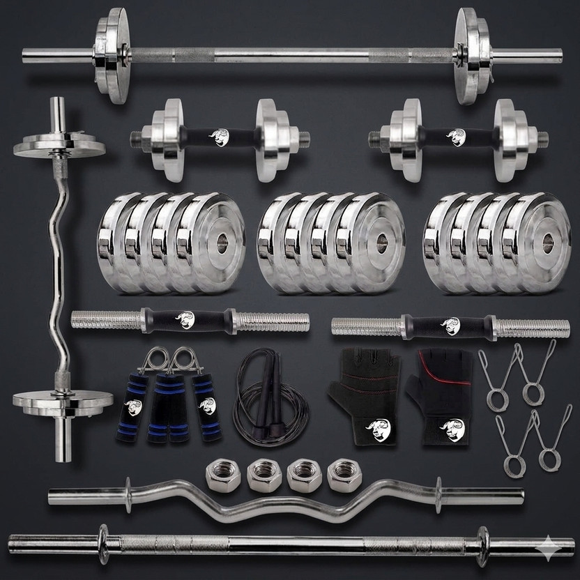 BULLAR BULLAR 20 kg Steel Home Gym Set 4ft+5ft(25MM)+starnut Dumbbell rods with Workout Accessories Home Gym Combo - Flipkart Deal