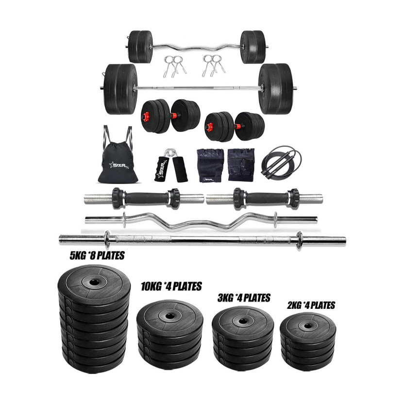 STARX 100 kg Pvc Weight With 3ft Curl, 5ft Straight Rod And Accessories Home Gym Combo
