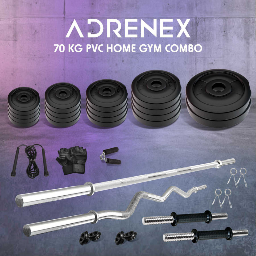 Adrenex 70 kg with Straight , Curl , Dumbbell Rods & Gym Accessories Home Gym Combo