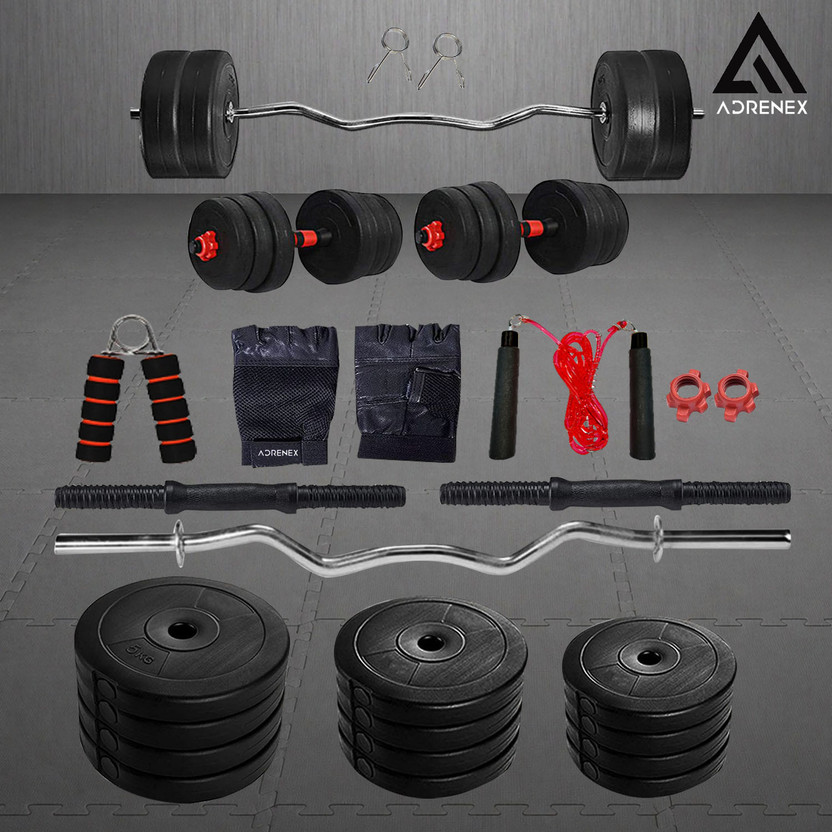 Adrenex 40 kg PVC weight with 3ft Curl Rod and Accessories Home Gym Combo