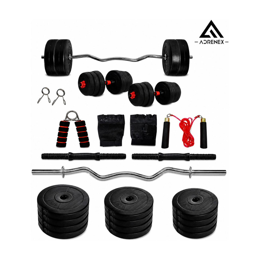 Adrenex 30 kg PVC weight with 3ft Curl Rod and Accessories Home Gym Combo
