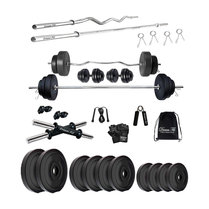 DreamFit 50 kg 50 kg Home gym with 5 ft Straight Rod , 3 ft Curl Rod And Accessories Home Gym Combo