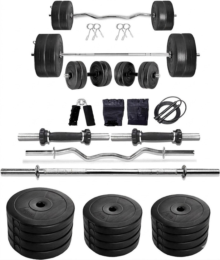 Adrenex 80 kg PVC Plates with 3Ft Curl Rod and 5Ft Straight Rod with Accessories Home Gym Combo