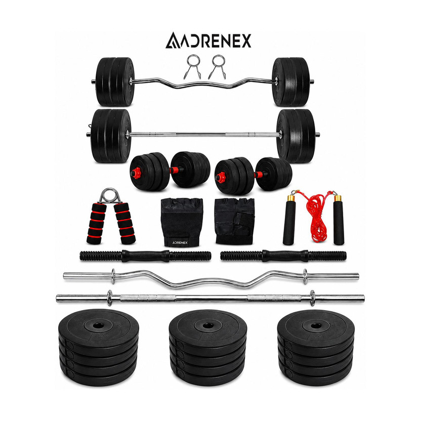 Adrenex 40 kg PVC GYM KIT WITH 3FT CURL, 3FT STRAIGHT ROD AND ACCESSORIES Home Gym Combo
