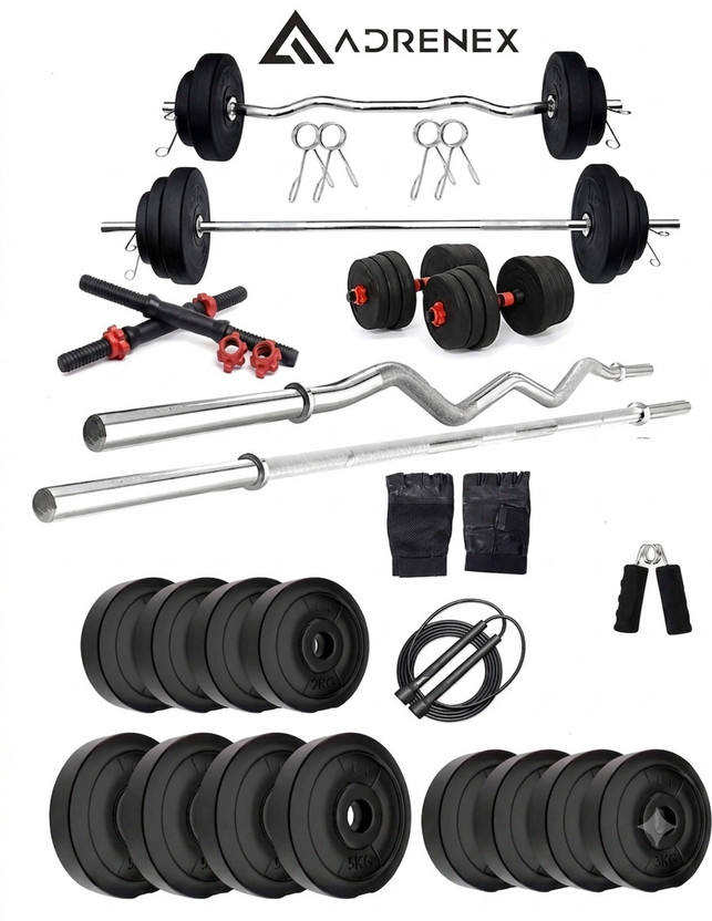Adrenex 40 kg PVC weight with 3ft Curl, 5ft Straight Rod and Accessories Home Gym Combo Home Gym Combo