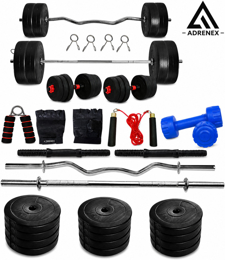 Adrenex 30 kg PVC weight with 3ft Curl, 3ft Straight Rod and Accessories Home Gym Combo