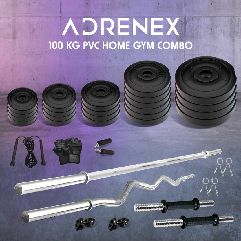 Adrenex 100 kg with Straight , Curl, Dumbbell Rods & Gym Accessories Home Gym Combo