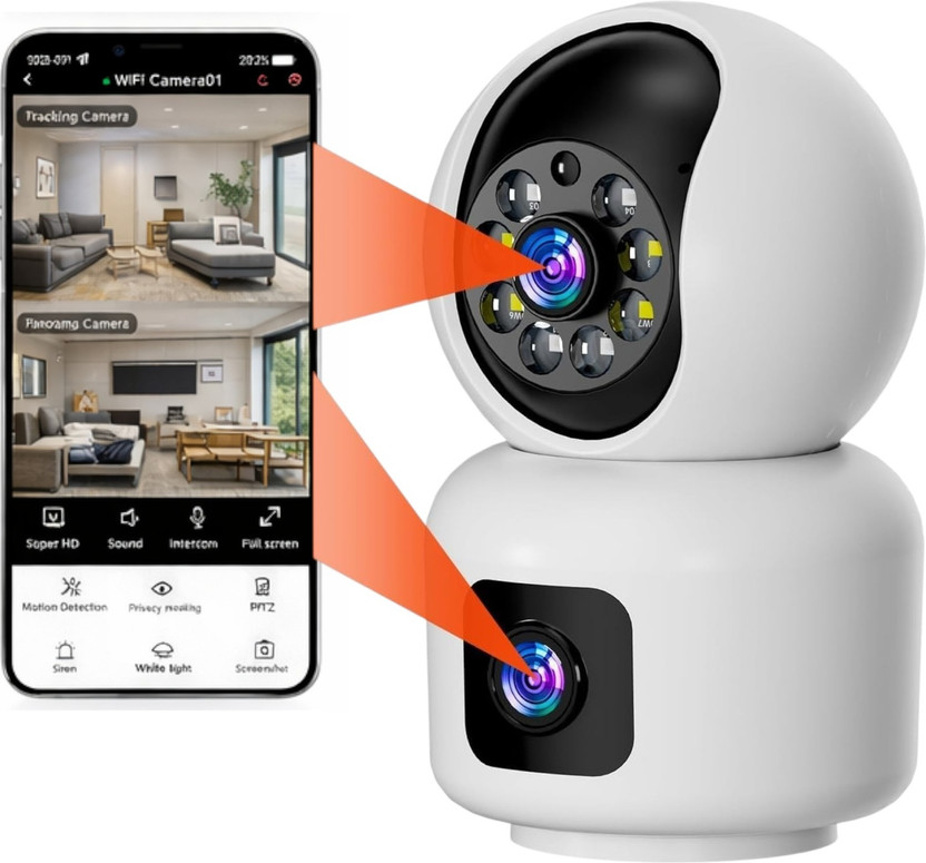 Bzrqx AI Powered Camera WiFi Wireless DUAL LENS PTZ 360° Motion Detection Night Vision Security Camera(128 GB, 1 Channel)