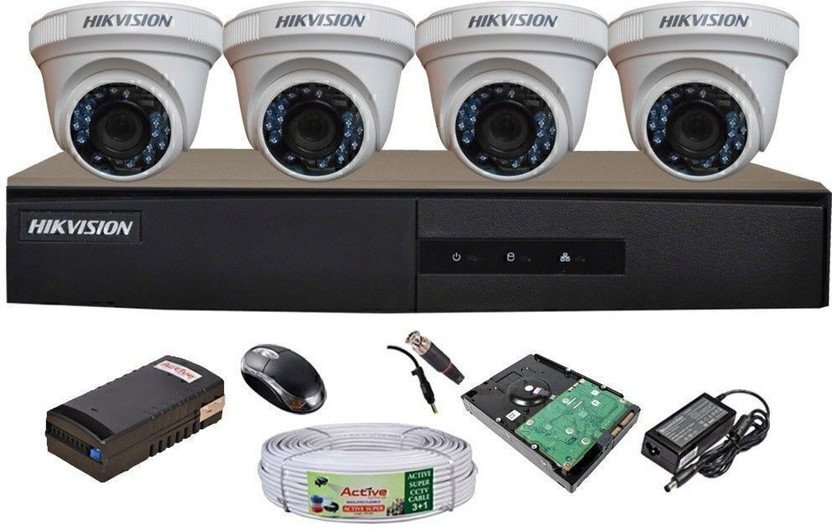 HIKVISION HIKVISION 1MP 4CH DVR DS-7A04HGHI-F1/N OR DS-7A04HGHI-F1/ECO 01PCS 1MP DOME CAMERA DS-2CE5ACOT-IRP OR DS-2CE5ACOT-IRP/ECO 04PCS 90METAR CABLE 1TB SATA HDD COMBO KIT Security Camera(1 TB, 4 Channel)