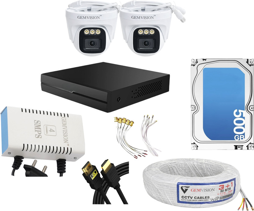 GEM VISION 3 MP ColorVu Audio 2 Dome CCTV Camera Kit with 4CH DVR 500GB HDD And Accessories Security Camera(500 GB, 2 Channel)