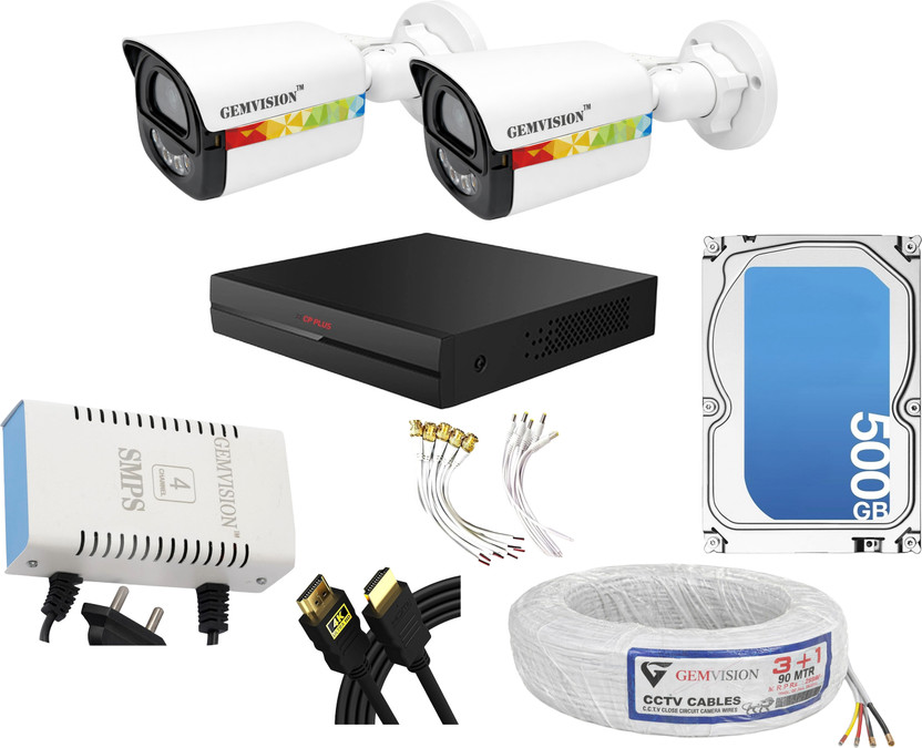 CP PLUS 3MP Color Night Vision CCTV Camera Kit 2 Outdoor Camera color Vu With Audio Security Camera(500 GB, 4 Channel)