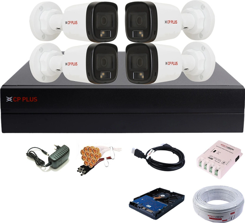 CP PLUS 4 Channel HD DVR 1080P,Color Nightvision With Audio IP67 2.4MP Outdoor Camera,08 Security Camera(500 GB, 4 Channel)
