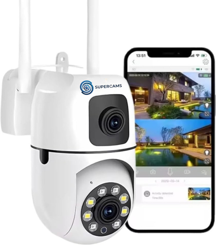 Supercams Dual Lens Mini Fox | (5+5) MP WiFi CCTV Camera with PTZ & Fixed View Security Camera(1 Channel)