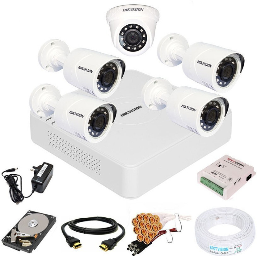 Spotvision 8 Channel Power Supply,Wire Bundle,Hikvision 8 Channel HD DVR 1080p 1Pcs,Outdoor Camera 2 MP 4Pcs,Indoor Camera 2 MP 1Pcs,1 TB Hard Disk,Full combo set Security Camera(1 TB, 8 Channel)