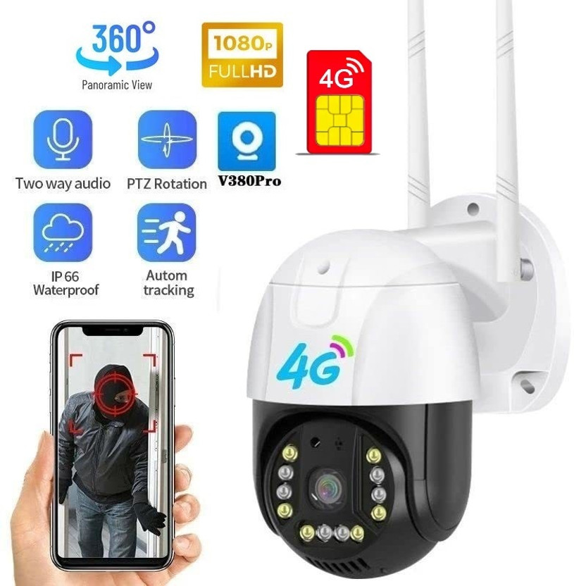 AVOIHS 4G SIM Supported 360° HD IP66 TwoWay Audio Night Vision Camera SD Card Support Security Camera(128 GB, 1 Channel)