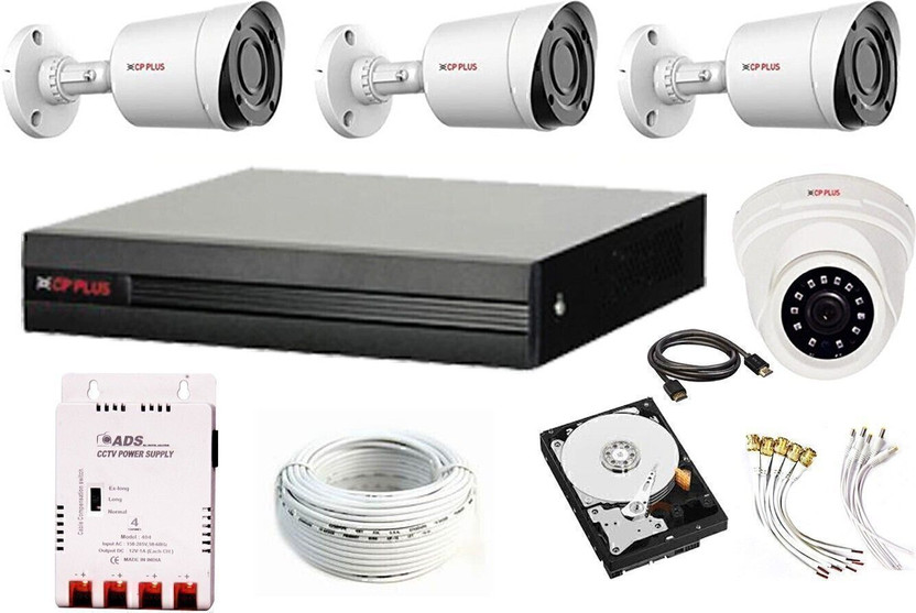 CP PLUS Cp Plus Full HD 4Ch DVR + CP Plus 3 BULLET Camera 2.4 MegaPixel Nightvision & 1 DOME CAMERA 2.4 MegaPixel Nightvision + Seagate Or WD Hard Drive 1TB + CCTV CABLE 3+1+ Power Supply + BNC & DC Pin Set - Full CCTV Kit Security Camera (TRUSTED PURCHASE FOR REYANSH ENTERPRISES) Security Camera(50