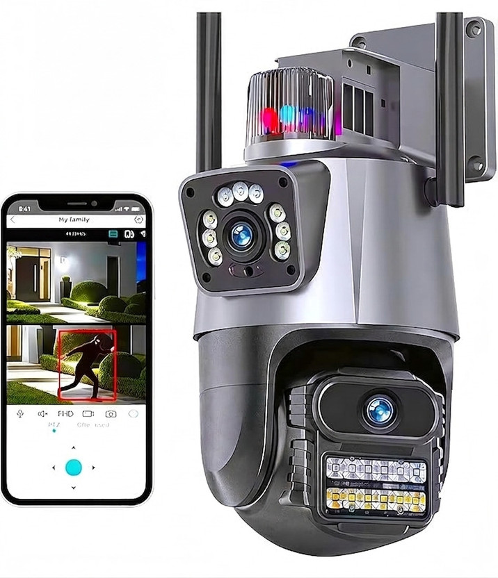 Divine creation WiFi Dual Lens 6Mp Outdoor PTZ CCTV 4K+4K HD Camera Security Camera(128 GB, 1 Channel)
