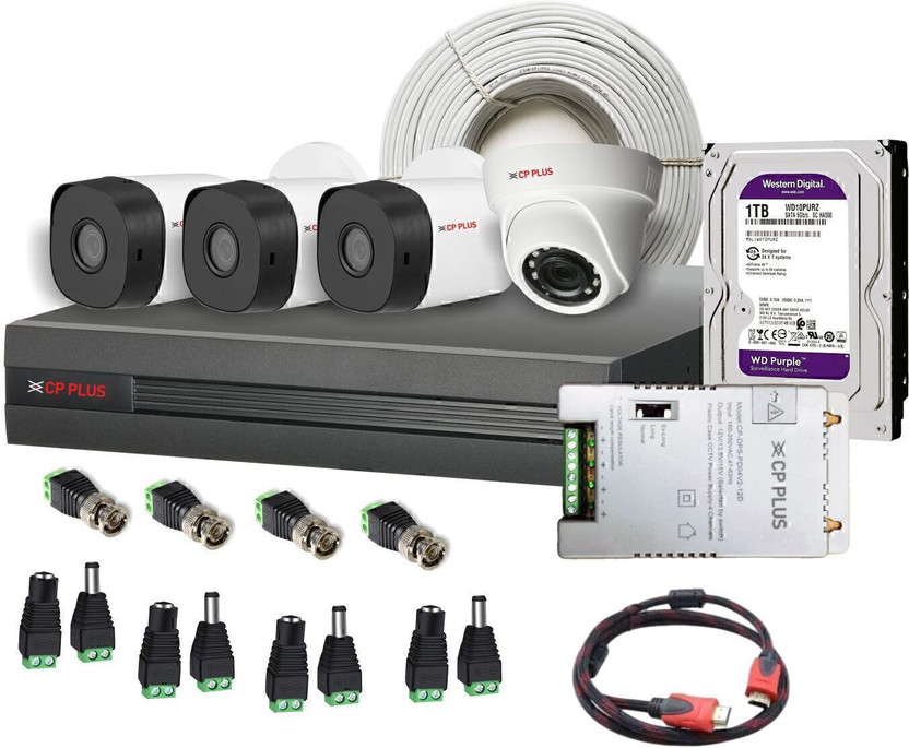 CP PLUS CP-UCK-TD31H3-B1 with 1 Dome & 3 Bullet Camera, DVR, 70 Mtr. Cable 1TB Hard Disk Security Camera(1 TB, 4 Channel)