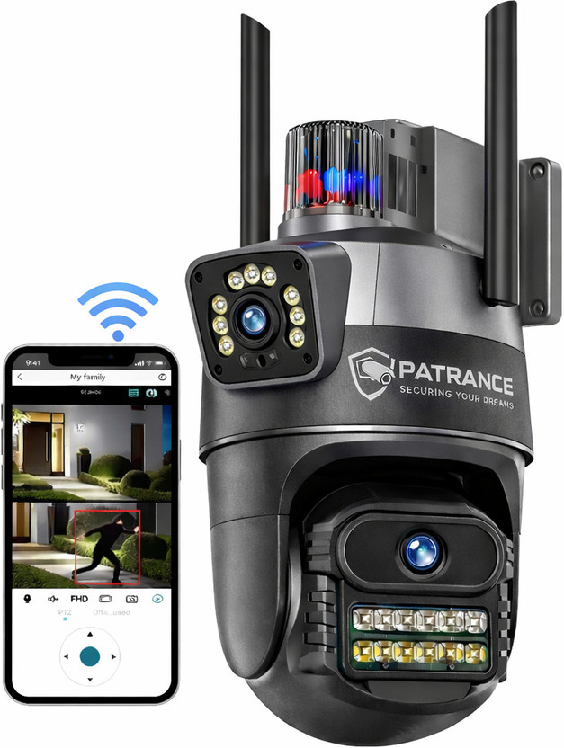 PATRANCE 3+3MP WiFi Smart PTZ |Dual Lens|360° Pan Tilt |Color Night Vision| Two-Way Audio Security Camera(Memory card not included - Support upto 128 GB, 2 Channel)