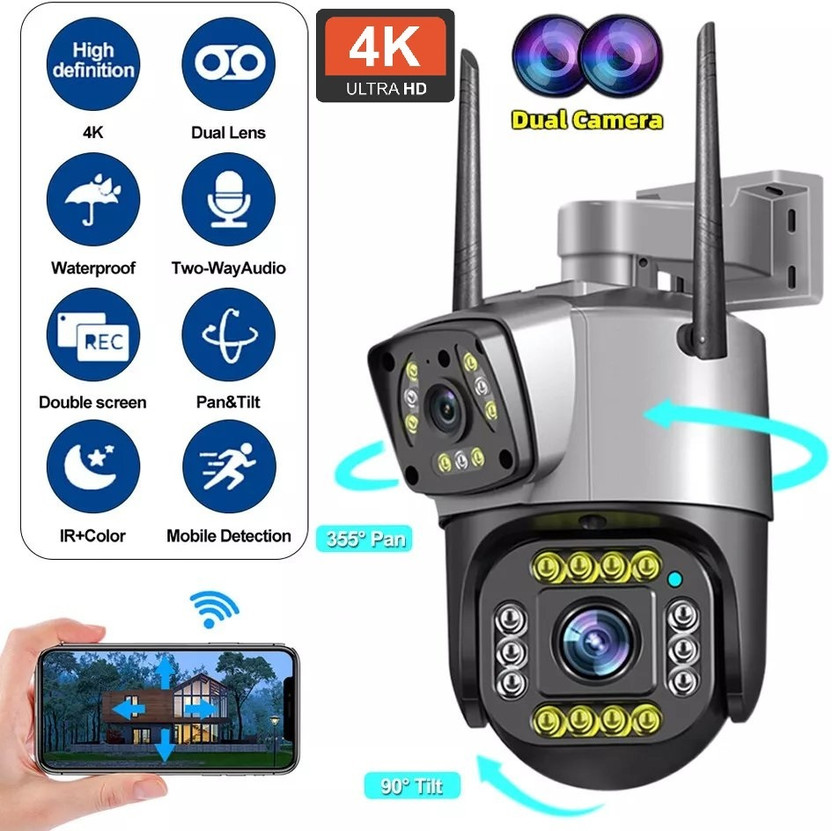 AVOIHS HD Dual Lens PTZ IP Camera Monitor WiFi 360° View TwoWay Audio Night Vision Security Camera(128 GB, 1 Channel)