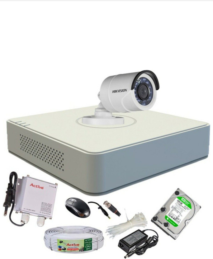 HIKVISION HIKVISION DVR DS-7A04HGHI-F1/N OR DS-7A04HGHI-F1/ECO 1PCS DS-2CE1ACOT-IRP OR DS-2CE1ACOT-IRP/ECO 1PCS BULLIT CAMERA 500GB HDD 90 METAR CABLE COMBO KIT Security Camera(500 GB, 4 Channel)