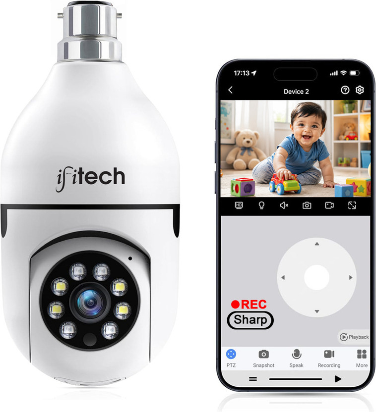 IFITech 1080p Full HD WiFi Pan/Tilt Bulb Camera (V380 App) | Indoor CCTV Camera Security Camera(256 GB, 6 Channel)
