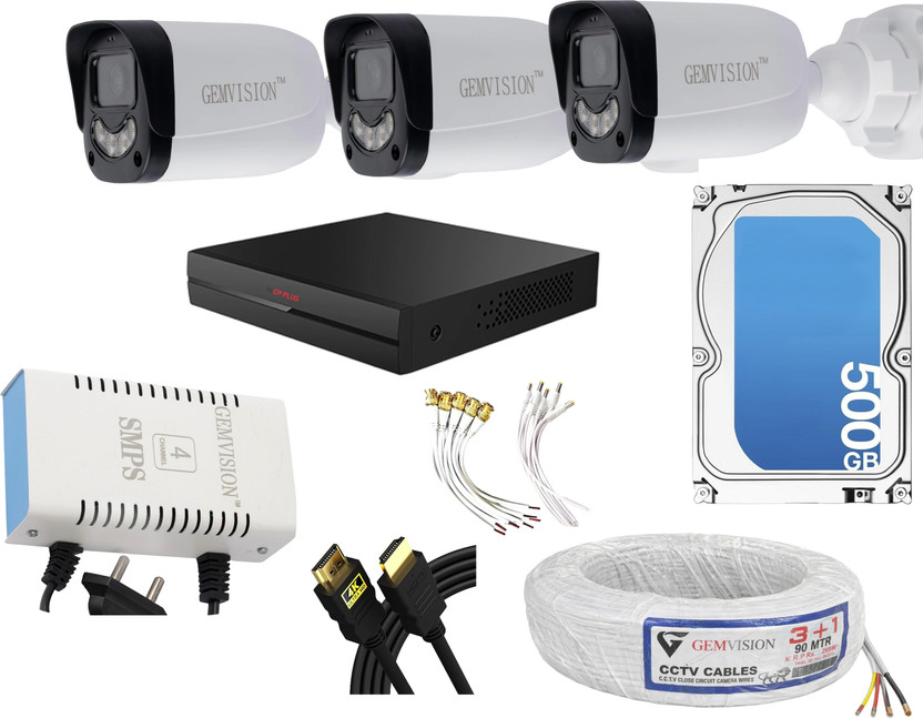 CP PLUS 3MP Color Night Vision CCTV Camera Kit 3 Bullet Cam 4CH DVR 500GB HDD Set Security Camera(500 GB, 4 Channel)