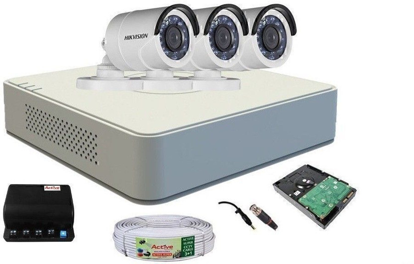 HIKVISION HIKVISION DS-7A04HGHI-F1/N OR DS-7A04HGHI-F1/ECO 4CH DVR, DS-2CE1ACOT-IRP OR DS-2CE1ACOT-IRP/ECO BULLET CAM,ERA 720P RESOLUTION 3PCS,1TB SATA HARD DISK,DC PIN,BNC CONNECTOR,SMPS 01NO,90 METER CABLE. Security Camera(1 GB, 4 Channel)