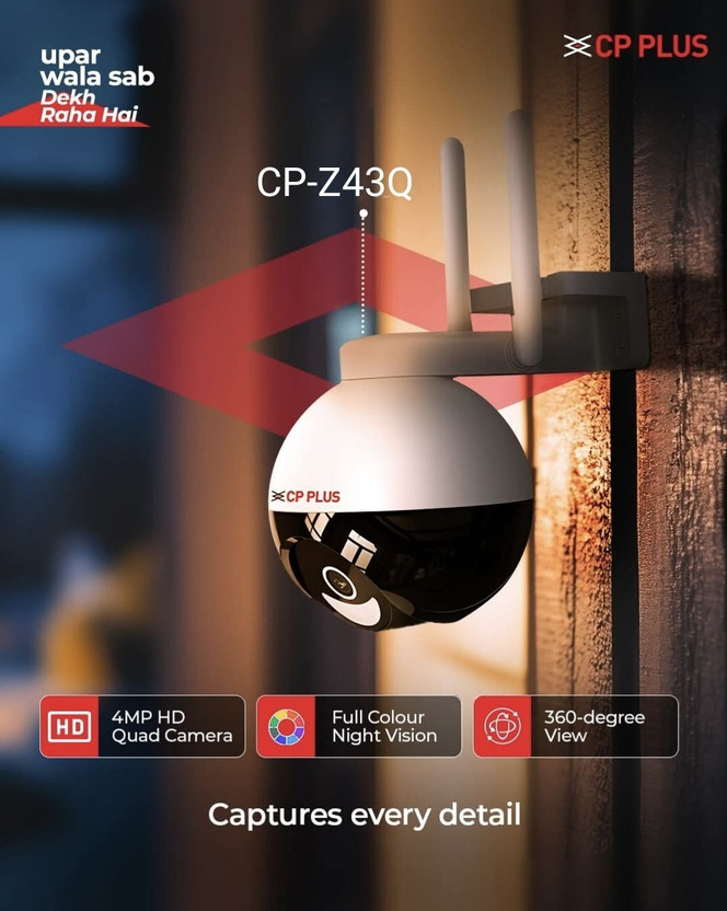 CP PLUS 4MP Wi-Fi PTZ Camera – 360° Coverage, Full-Color Night Vision & AI Security Camera(256 GB, 1 Channel)