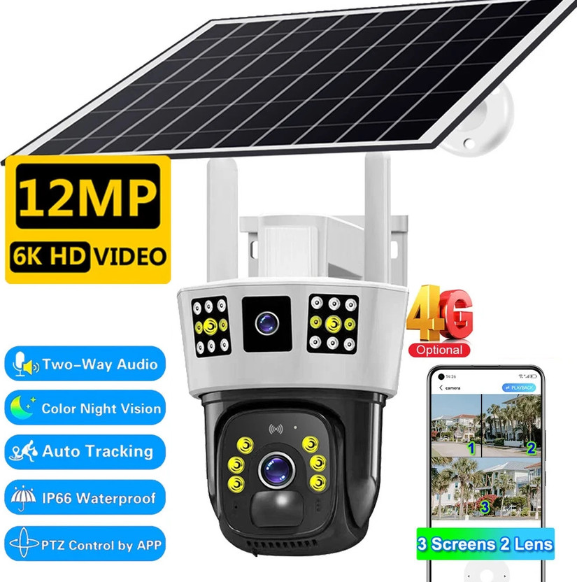 SROPX PTZ 4G SIM CCTV Camera | 12MP | Solar Panel | Dual Lens | Auto Rotate Security Camera(128 GB, 1 Channel)